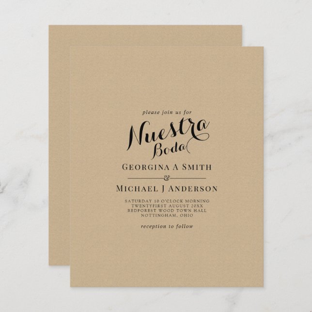BUDGET Spansk Bröllop Tvåspråkig Boda Bröllop (Fram/baksida)