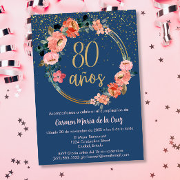 Budget Spansk Elegant Blommig 80-årsfest Inbjudningar