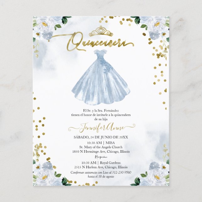Budget Spansk Quinceanera-inbjudan Blommig (Framsida)