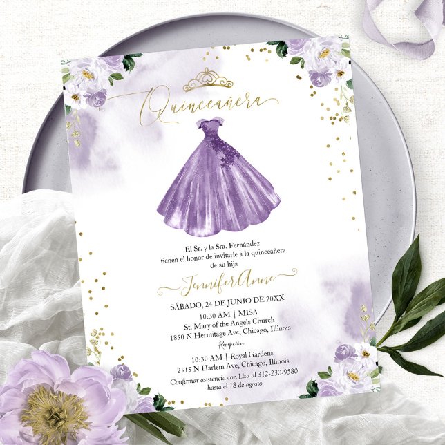 Budget Spansk Quinceanera Inbjudan Blommig (Skapare uppladdad)