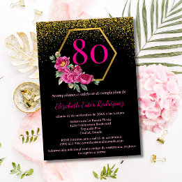 Budget Spanska Glam Svart Guld Rosa 80-årsdag Inbjudningar
