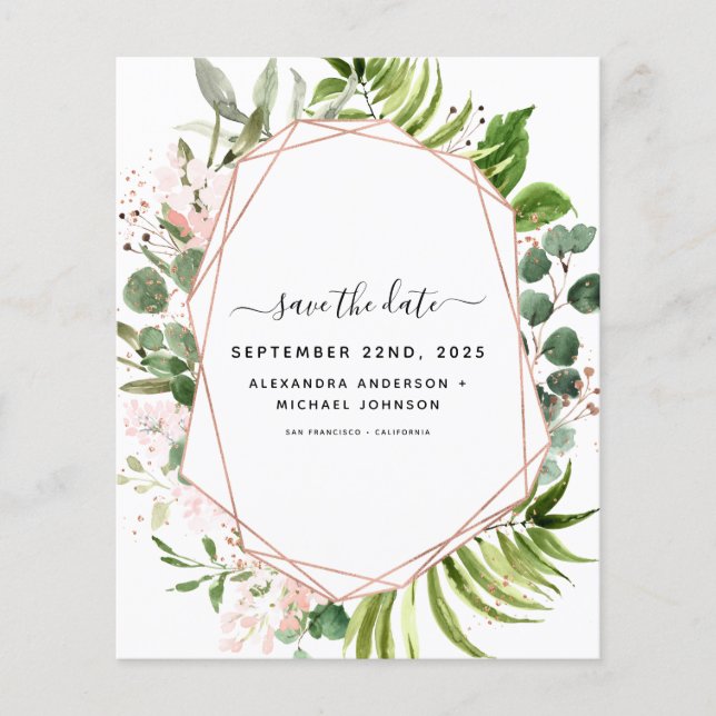 Budget Spara datum Eucalyptus Greenery Geometric Flygblad (Framsidan)