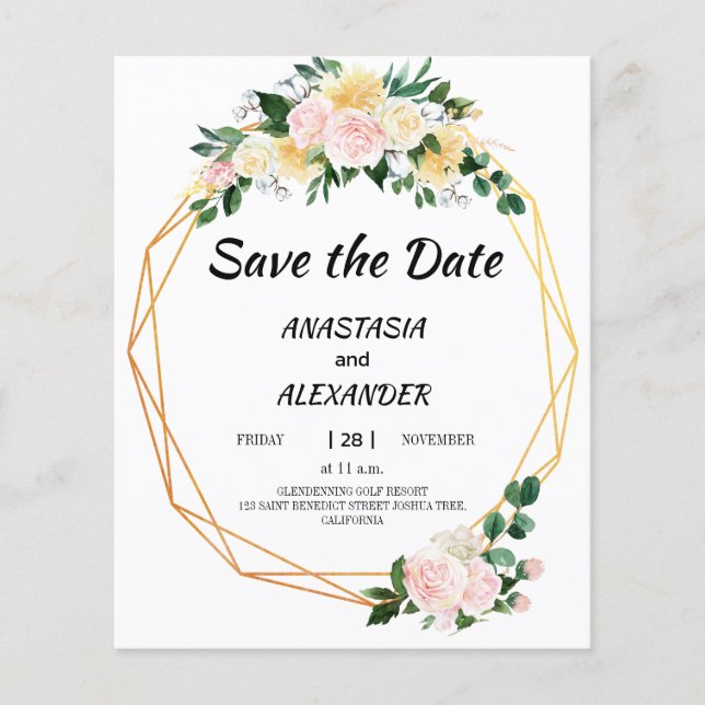 Budget Spara datum-flyer Flygblad (Framsidan)