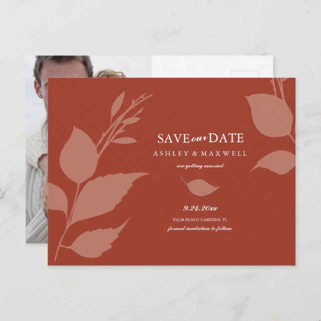 Budget Spara Datum Terrakotta Meddelande Vykort (Fram/baksida)