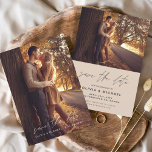 Budget Spara datumet Terracotta Bröllop Photo Flygblad<br><div class="desc">Budgetera Bröllop Terracotta Spara datumkort som har ett foto på framsidan och baksidan. Handskriven Fall,  Höst,  Sommar,  Winter Vår Save the Date-kort innehåller en modern handskriven kursiv skripttypografi som är elegant,  enkel och modern till använda efter att du minimalistiskt enkelt bröllopsdag firande.</div>
