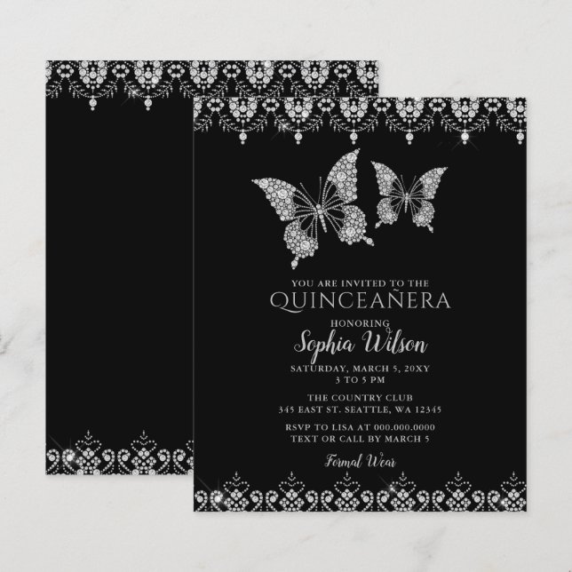 Budget Spetsfjärilar Quinceañera Inbjudan (Fram/baksida)