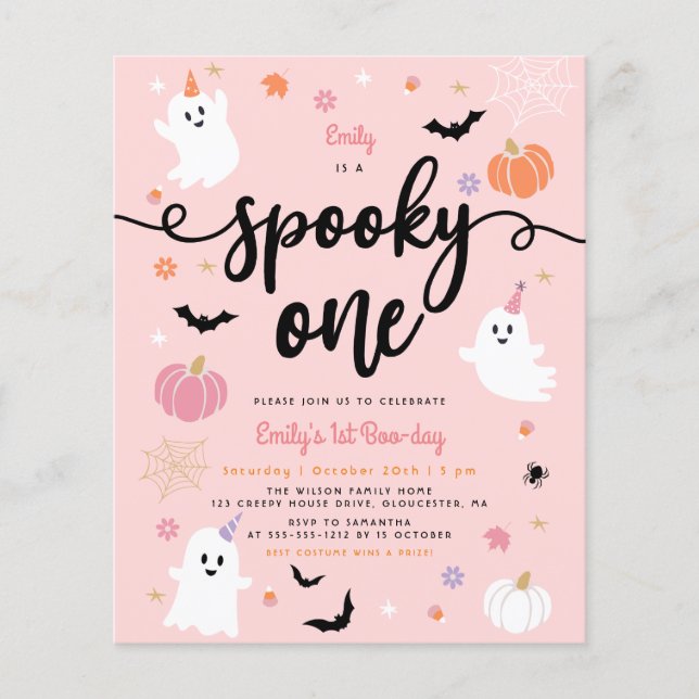 Budget Spooky One Halloween Rosa Ghost 1 Birthday (Framsida)