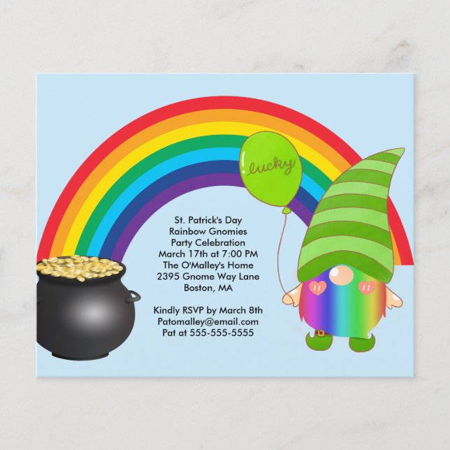Budget St Paddys Rainbow Gnomies LGBT Party Inbjud Flygblad (Framsidan)