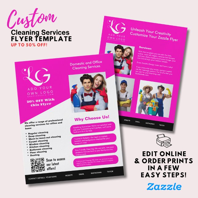 ⭐️ BUDGET Städning TJÄNSTER DIY Template ROSA BLAC Flygblad (Skapare uppladdad)