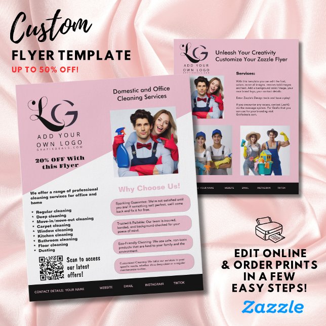 ⭐️ BUDGET Städning tjänster DIY Template  Rosa Flygblad (Skapare uppladdad)