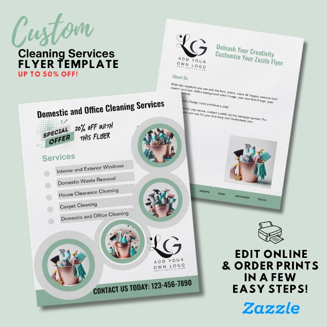 ⭐️ BUDGET Städning tjänster DIY Template Sage Grön Flygblad (Skapare uppladdad)