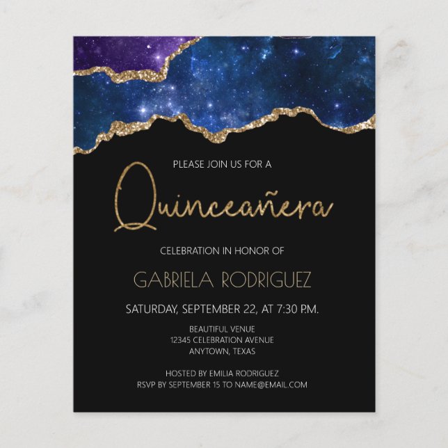 Budget Starry Agate Geode Quinceañera-inbjudan (Framsida)