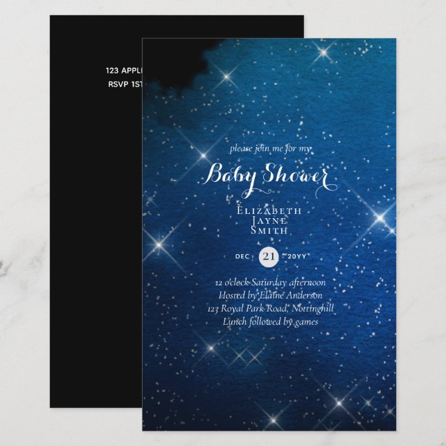 BUDGET Starry Night Twinkle Baby Shower Inbjudan (Fram/baksida)