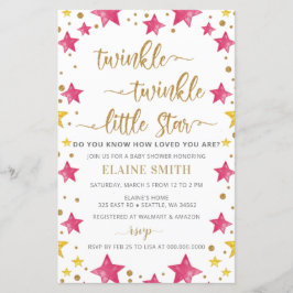 Budget Stars Rosa Girl Baby Shower-inbjudan