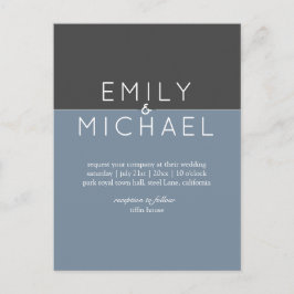 Budget Steel Blue Modern Bröllop-inbjudan Vykort