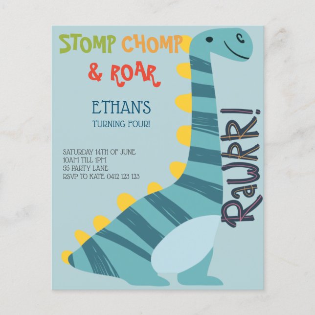 Budget Stomp Chomp Roar Dinosaur 4-inbjudan (Framsida)