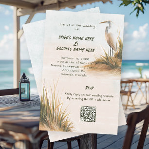 Budget strandbröllop Egret i sanddyner inbjudan Flygblad