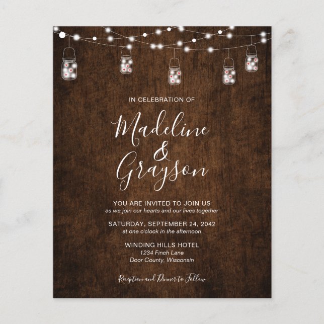 BUDGET String Light Mason Burk Rustic Wood Bröllop (Framsida)