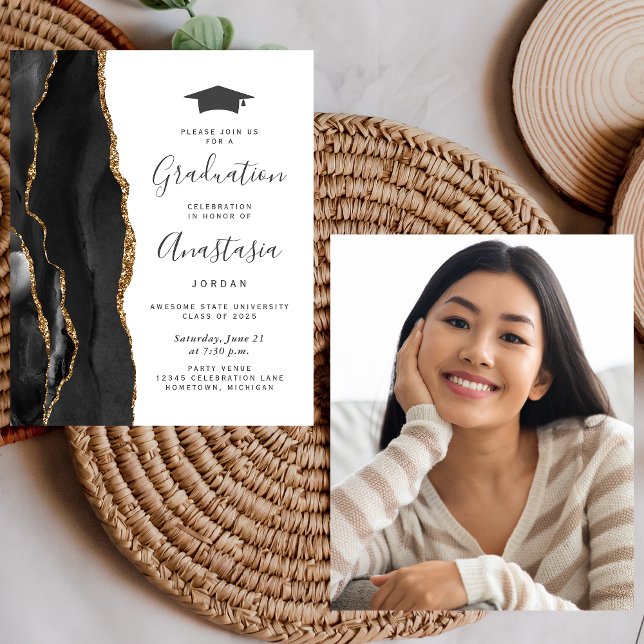 Budget Studenten 2025 Black Agate Photo Inbjudan (Skapare uppladdad)