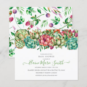 Budget Succulent unisex Baby Shower-inbjudan
