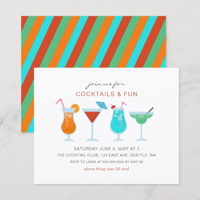 Budget Summer Drinks Cocktail-partiinbjudningar (Fram/baksida)