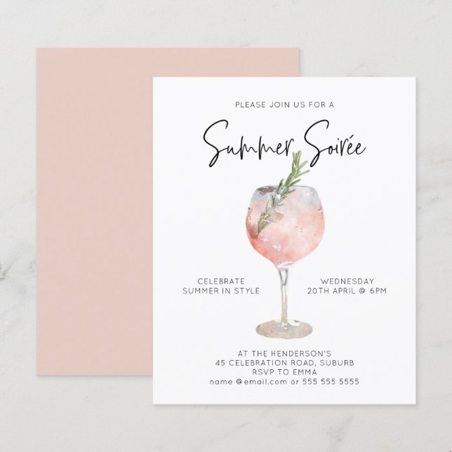 Budget Summer Soiree Drinks Cocktail Party Rosa (Fram/baksida)