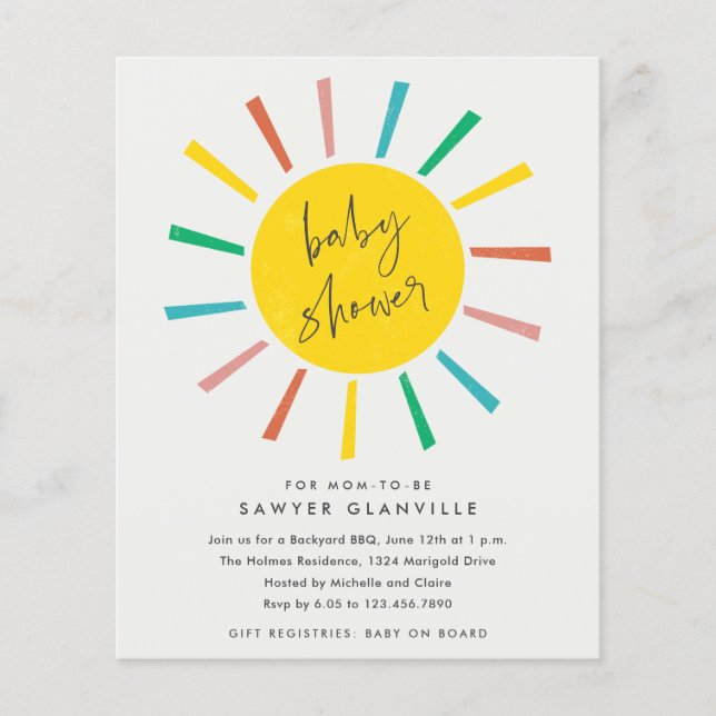 Budget Sun Script Modern Baby Shower-inbjudan (Framsida)