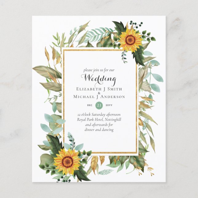 BUDGET Sunblommor Eucalyptus Greenery Bröllop Flygblad (Framsidan)