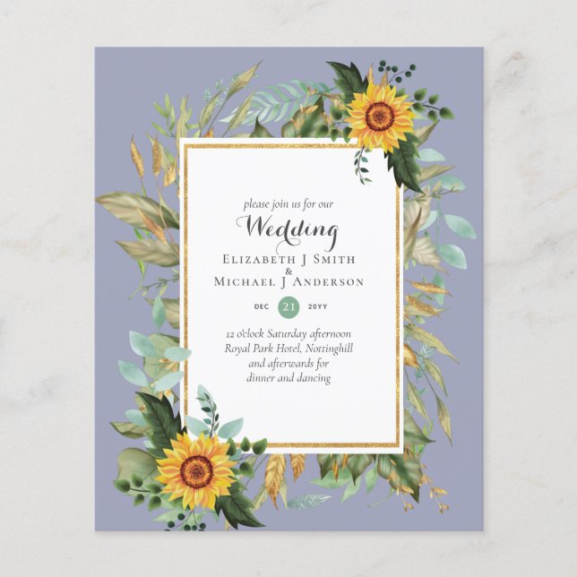 BUDGET Sunblommor Eucalyptus Greenery Bröllop Flygblad (Framsidan)