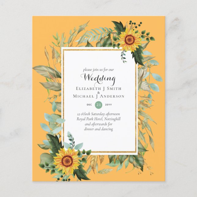 BUDGET Sunblommor Eucalyptus Greenery Bröllop Flygblad (Framsidan)