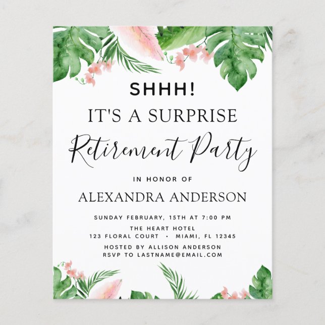 Budget Surprise Pension Party Tropical Flygblad (Framsidan)