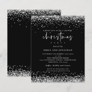 Budget Svart glitter-julparty-inbjudan