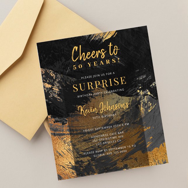 Budget svart guld 50-års födelsedagsfest inbjudan (Skapare uppladdad)
