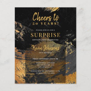 Budget svart guld 50:e födelsedagsfest inbjudan flygblad