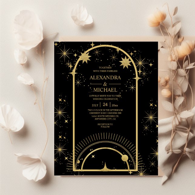 Budget Svart Guld Celestiala Stjärnor Bröllop  Reklamblad (Skapare uppladdad)