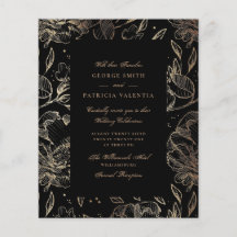Budget Svart Guld Folie Blommor Handritad Elegant