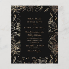 Budget Svart Guld Folie Blommor Handritad Elegant Flygblad