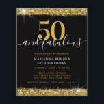 Budget Svart Guld Glitter 50-års Födelsedagsinbjud<br><div class="desc">Svart och guld glitterkant "50 och fantastisk" 50-års födelsedagsinbjudan med budget som du kan anpassa med valfri text och ålder har en djärv och klassisk look med trendig handskriven typsnittsöverlägg och glitterdammkanter med glitterflare-ackord. Övre och nedre falskt glitterdesign på en svart redigerbar bakgrundsfärg är en inbjudan som är prisvärd och...</div>