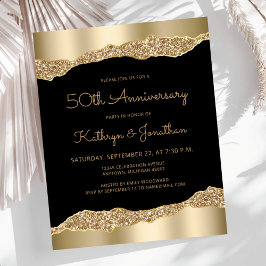 Budget Svart Guld Glitter 50-årsjubileum Inbjudan
