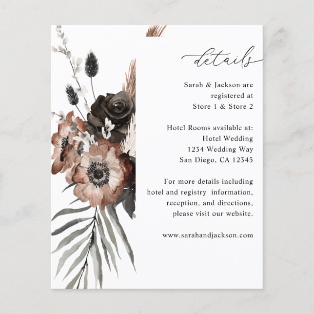 Budget Svart & Naturlig Blommig Boho Detaljer Flygblad (Framsidan)