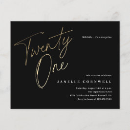 Budget Svart och Guld 21-års Födelsedagsinbjudan