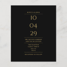 Budget Svart Och Guld Bröllopsdatum Inbjudan