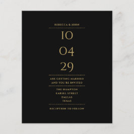 Budget Svart Och Guld Bröllopsdatum Inbjudan