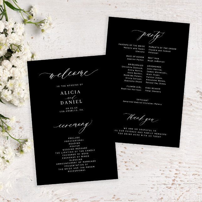 Budget svart och vit elegant bröllopsprogram (Skapare uppladdad)