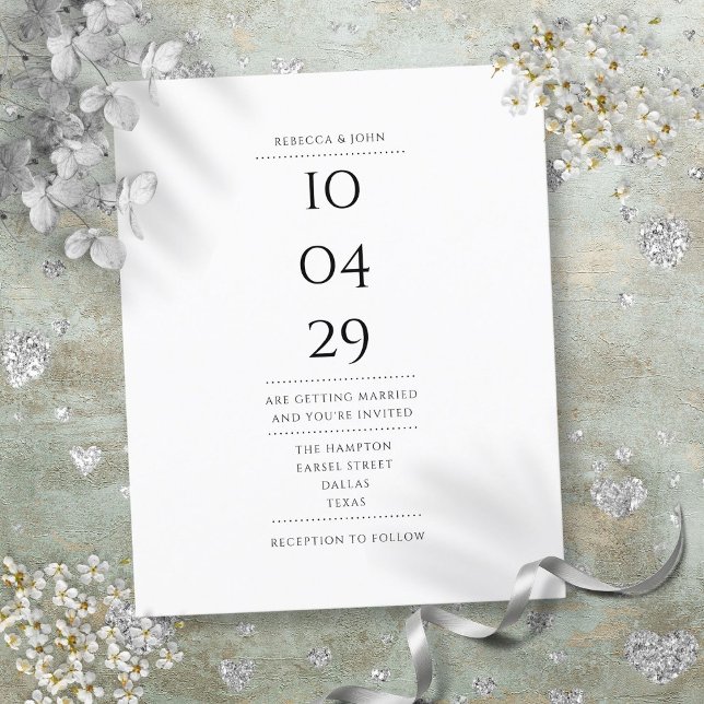 Budget Svart och Vitt Datum Bröllopsinbjudan (Budget Black and White Date Wedding Invitation)