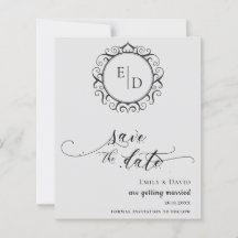 Budget Svart och Vitt Monogram Whimsical Bröllop