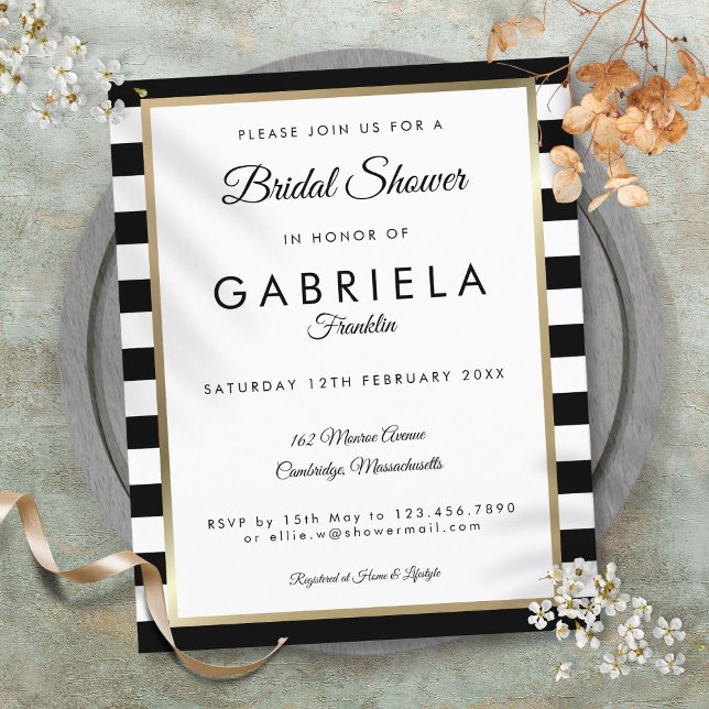 Budget Svart Rand Bröllopsfest Inbjudan (Budget Black Stripe Bridal Shower Invitation)