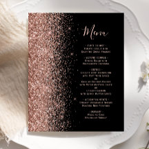 Budget Svart Rosa Guld Glitter Bröllopsmeny