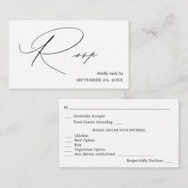 Budget Svart & Vit Kalligrafi 4 med måltids-RSVP Tilläggskort