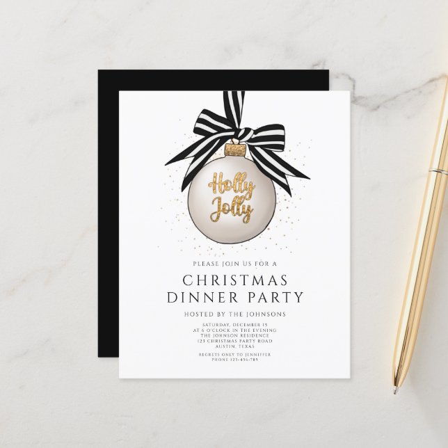 Budget Svart Vitt Guld Jul Middag Fest (Fram/Back In Situ)